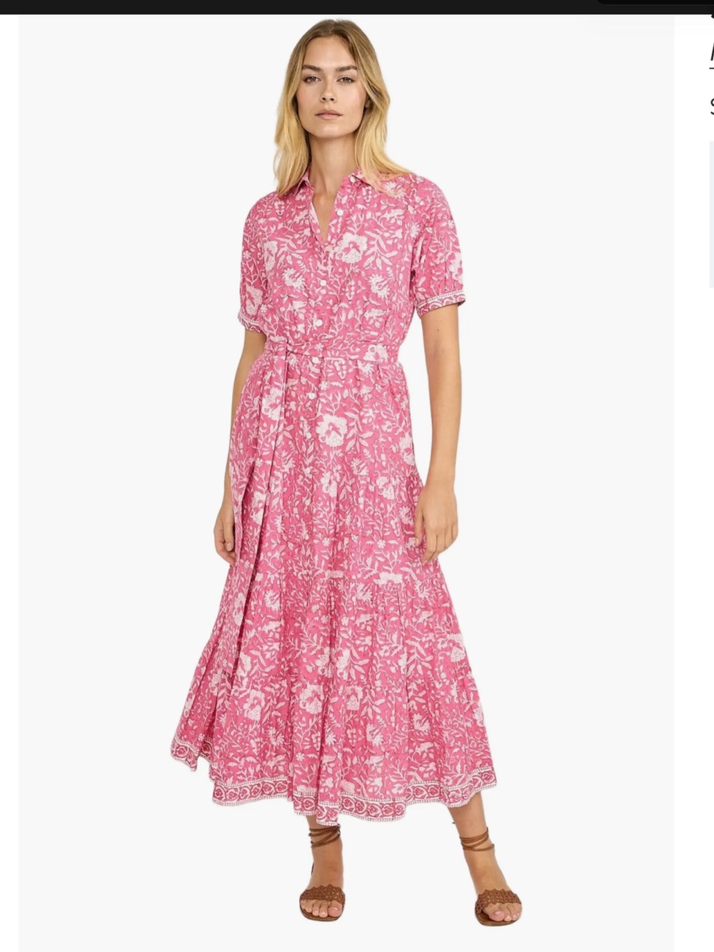 Marea Short Sleeve Shirt Dress Pink Floral Midi Shirt Dress